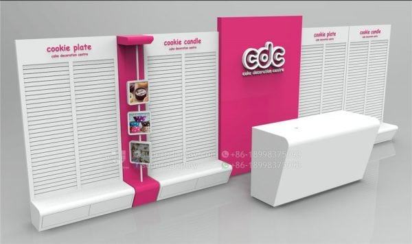 Wall Stand MDF Slatwall Panel Snack Display Stands Showcase with Storage - Image 2