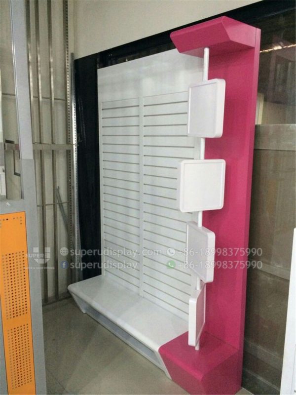Wall Stand MDF Slatwall Panel Snack Display Stands Showcase with Storage - Image 4
