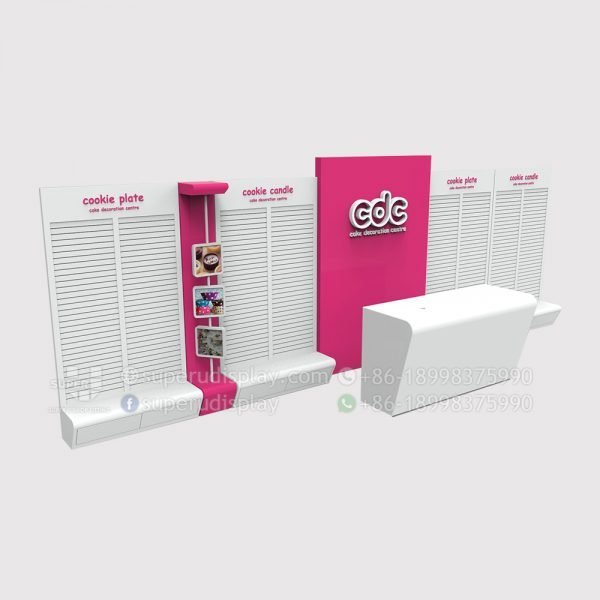 Wall Stand MDF Slatwall Panel Snack Display Stands Showcase with Storage