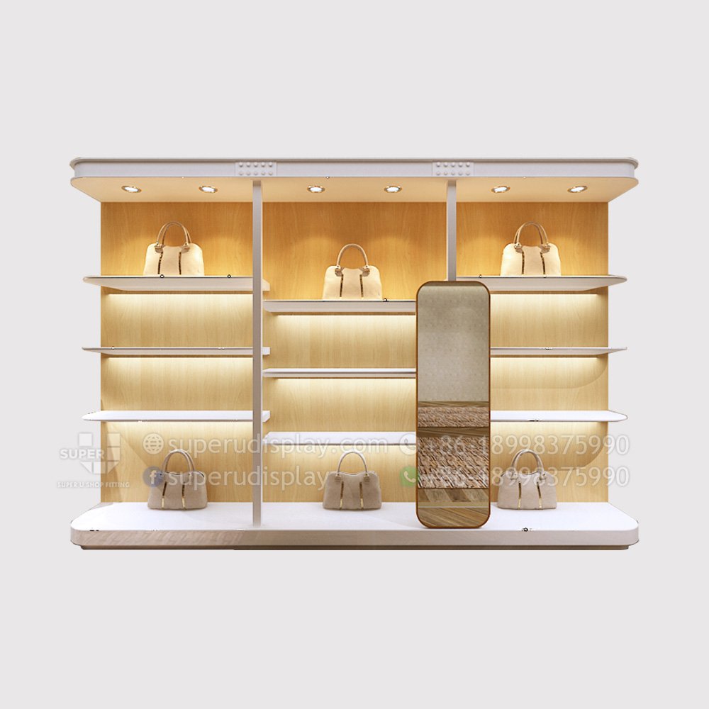 bag shop wall display cabinet with