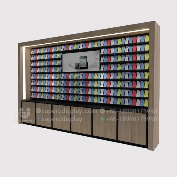 Wood Mobile Phone Case Display Stand with Storage