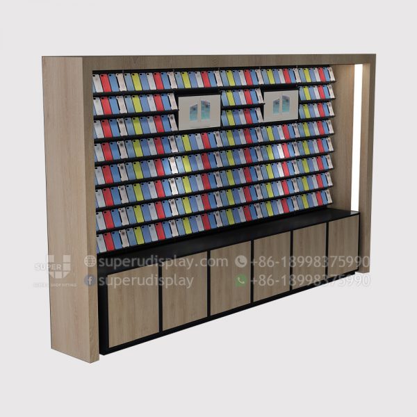 Wood Mobile Phone Case Display Stand with Storage - Image 2