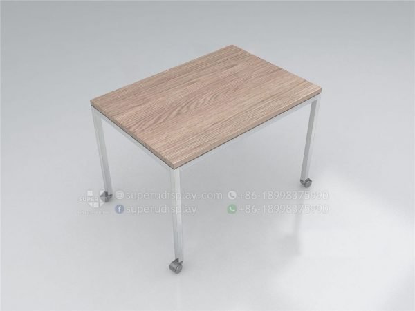 Metal and Wood Mobile Bag Shop Display Table with Wheels - Image 2