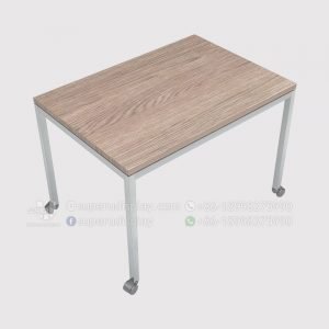 Metal and Wood Mobile Bag Shop Display Table with Wheels