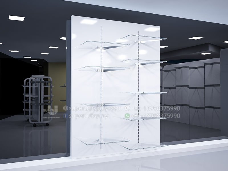 Custom White Glass Retail Wall Shelving, Glass Retail Shelving Displays