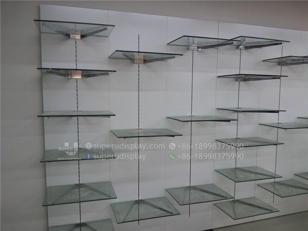 Custom White Glass Retail Wall Shelving, Custom Retail Display Shelves