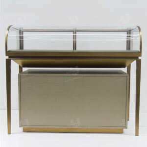 Luxury Gold Stainless Steel Retail Jewelry Display Case