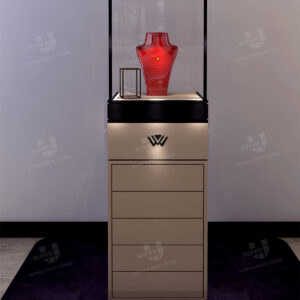 Square Stand Pedestal Wood Jewelry Cabinet