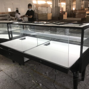 Wood Counter Table Glass Jewelry Display Case